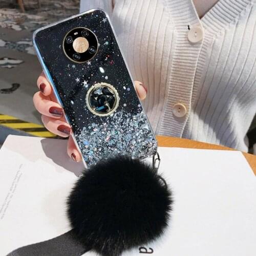 Star Bling Glitter Case For Huawei Mate 40 Pro Cases Ring Stand Cover Huawei Mate 40 Pro Plus 40 Lite With Hairball Cases Cover