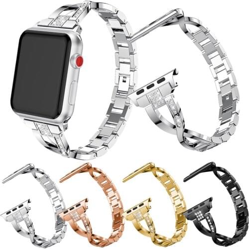 Stainless Steel Watchband for Apple Watch 5 4 40mm 44mm 38mm 42mm Women Diamond Jewelry Band Bracelet Strap for iwatch 3 2 1