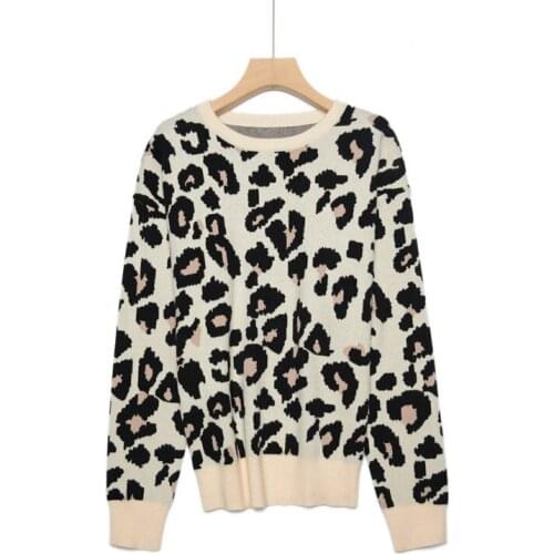 European and American New Autumn Leopard Print Long-sleeved Base Sweater Fashion Trend Slim All-match Womens Pullover Top