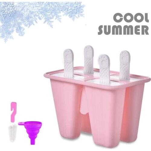 DIY Ice Cream Mold 4 Grids Ice Cube Molds Homemade Summer Popsicle Maker Platsic Kitchen Tools Lolly Mould Party