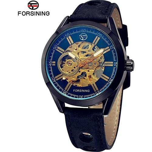 FORSINING 2018 Top Luxury Brand Watches Men Automatic Mechanical Coated Glass Wrist Watch Genuine Leather Strap Watch Waterproof