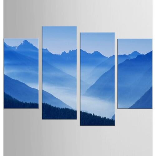 HOT frame 4pcs / set blue mountain landscape wall art wall decoration home decoration canvas on canvas print painting