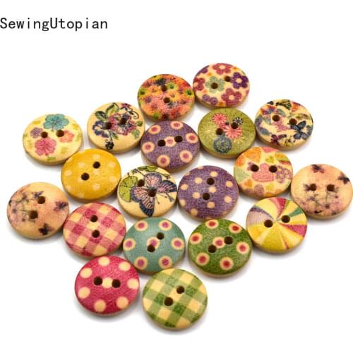 50PCS Mixed Round Spring Flowers Wood Buttons 15mm Sewing Craft Mix Lots Scrapbooking Crafts Wood Bouton Decor Diy Accessories