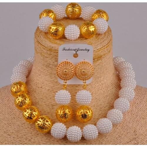 Laanc Latest Nigerian Wedding White African Beads Jewelry Set Simulated Pearl AL731