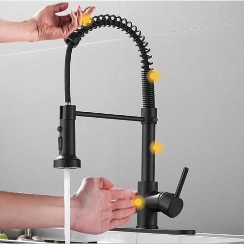 Touch the Matte Black Spring Pull Kitchen Faucet, All Copper Mixing Faucet, Splash-proof Water Wash Basin Kitchen Faucet