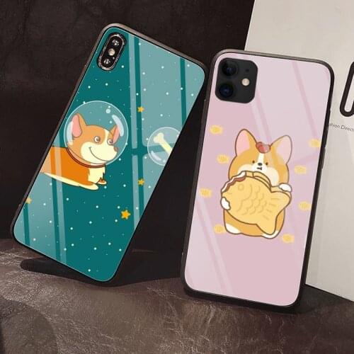 Cute cartoon corgi Phone Case Tempered Glass For iPhone 12 Pro Max Mini 11 Pro XR XS MAX 8 X 7 6S 6 Plus SE 2020 case