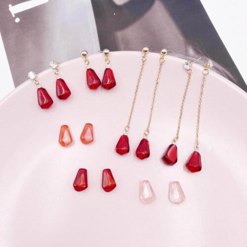 Minar Korean Sweet Red Pink Pomegranate Seeds Drop Earrings for Women Clear Resin Beaded Rhinestone Fruit Earrings Pendientes