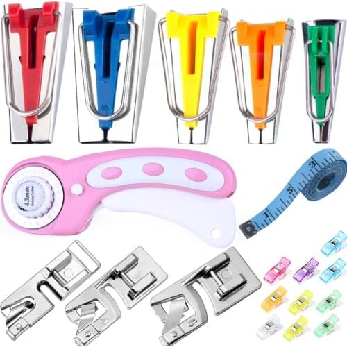 KAOBUY 45mm Rotary Cutter Set Fabric Bias Tape Maker Tools Sewing Clips Hemming Foot Kit Professional Leather Cutting Tools Set