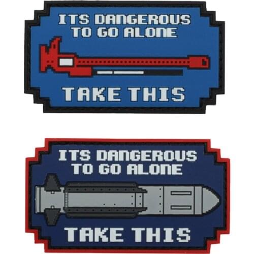 Q Version Weapons Gun PVC Patch Its Dangerous To Go Alone Take This Tactical Armband Velcro Military Video Game Badge Applique