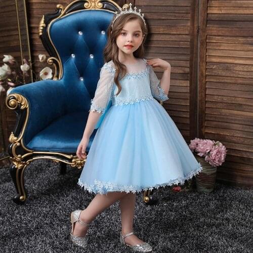 Summer New Dress 2020 Birthday Party Lace Trim Evening Girls Clothes Kids Dresses For Girl Children Wedding Clothing Princess