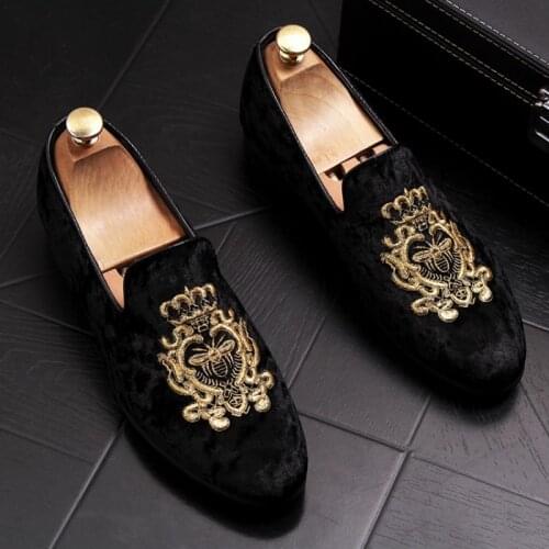 NEW Mens velvet loafers, embroidered bees Casual British Dress Shoes Mens Flats Wedding and Party Shoes b8