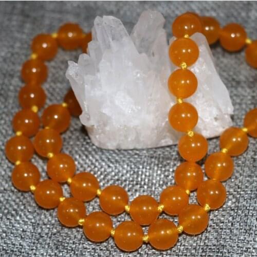 10mm Natural Stone Chalcedony Jades Yellow Round Beads Necklace Women New Fashion Women Elegant Jewelry Gift Chain 18inch B2919