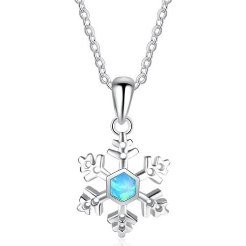 Luxury Plated Snowflake Necklace Pendant Fire Blue Opal Chain Necklace Women Gothic Jewelry Bokep Choker Collar