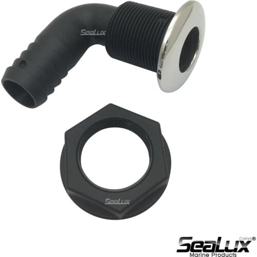 Sealux UV Stabilized Black Plastic Nylon Thru Hull with SS316 cover (90degree) for Boat Yacht