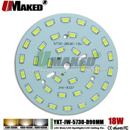 UMAKED 18W 90mm SMD5730 LED PCB Bulb Spotlight Downlight DIY Light Source Installled Chip Aluminum Lamp plate Warm/Natural/White