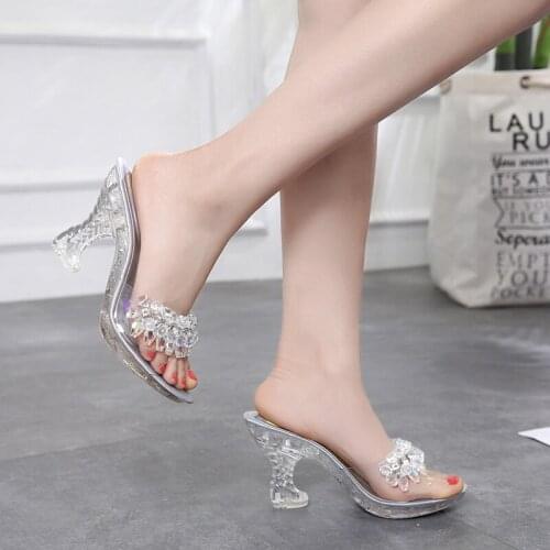 Slides 2019 Summer Womens Rhinestones Water Drill Beads Slippers Fashion Hollow Out High Heels Sandals Bohemia Shoes Woman