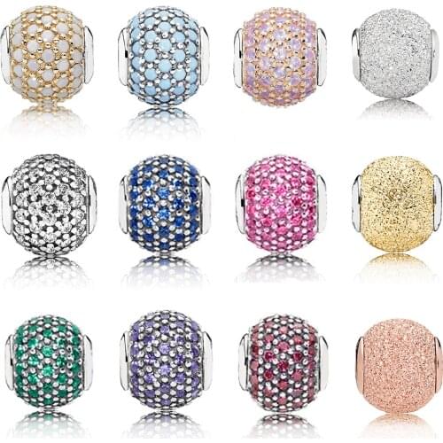 CHAMSS New Fashion 100% 925 Sterling Silver Beaded Zircon Red Black Blue Round Diy Bracelet Ladies Jewelry Best Gift