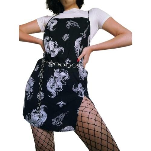 WomenS Summer Sleeveless Dress Dragon Pattern Printed Sling Mini Dress Club Party Dress Playful Cute