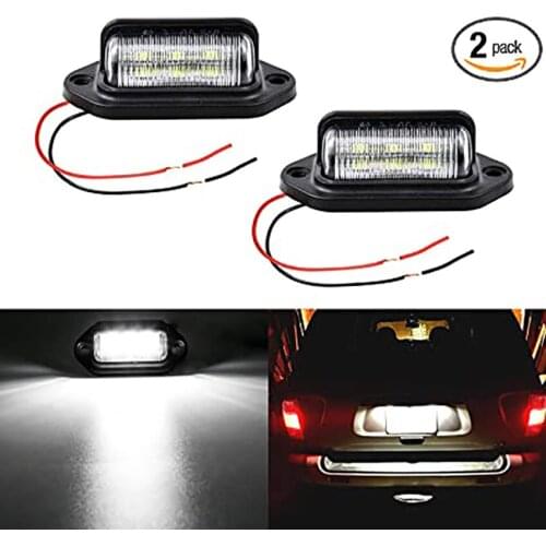 2PCS Xenon White LED License Plate Light, 12V-24V DC Waterproof 6-SMD License Plate Lamp Taillight, For Truck SUV Trailer Van RV