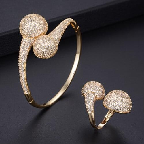 Blachette Jewelry Female Multicolor Bubble Ball Shape Full Micro Cubic Zirconia Bracelet Ring 2PCS Dress Sets For Wonmen Girl