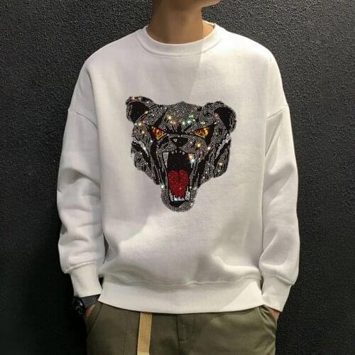 2021 Autumn Mens Hoodie Plus Size 5XL Hip Hop Brown Bear Head Hot Rhinestone Design Hoody Pullover Long Sleeve H364