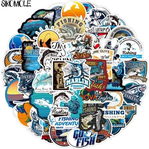 50PCS Funny Fisherman Go Fishing Cartoon Stickers For Laptop Suitcase Freezer Vinyl DIY Decoration Decals Toys Sticker F5