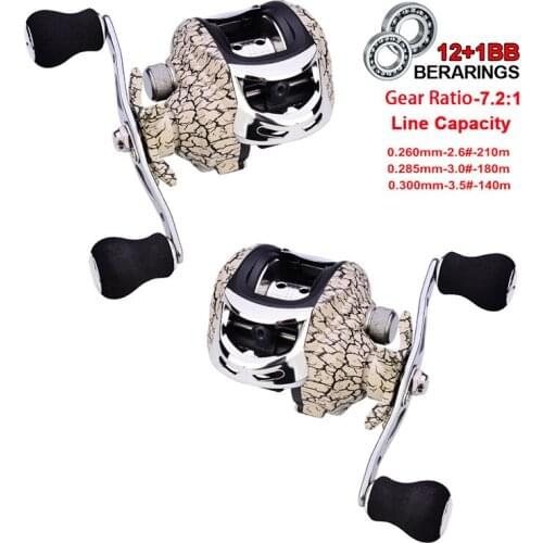 7.2:1 High Speed 12+1BB Bait Casting Reel Max Drag 10kg Large Power Lightweight Baitcast Wheels Right Left Handle Crack White