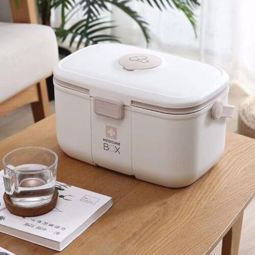 Household Large Capacity Medicine Storage Box with Small Pill Organizer Handle Double Layer Removable Tray First Aid Bin Portabl