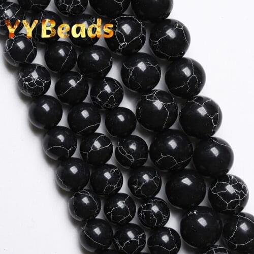Black Howlite Turquoises Mineral Stone Beads Round Loose Charms Beads 4 6 8 10 12mm For Jewelry Making DIY Bracelets Ear Studs