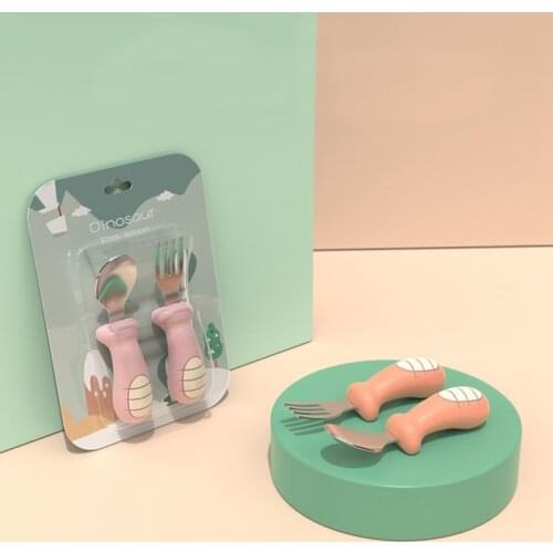 Baby Learning Spoon Fork Set Stainless Steel Short Handle Utensils Cute Children Portable Tableware Training Meal Food Spoon Set