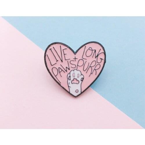 Cartoon Pink Heart Enamel Pins Cute Cat Claw Brooches Fashion Backpack Button Badge Clothes Jewelry Gifts For Kids Friends