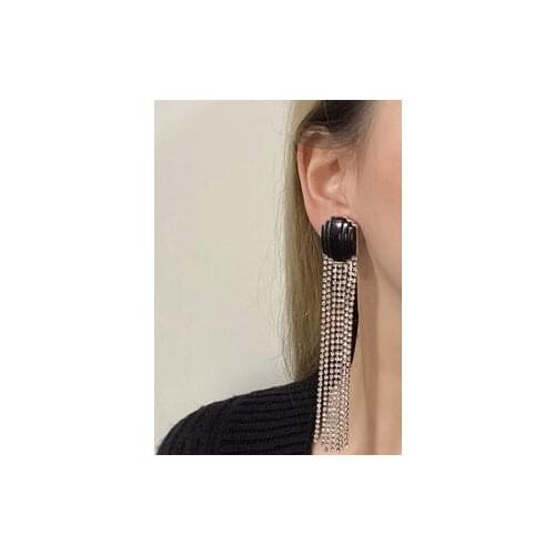 Europe and America Full Rhinestone Tassel Long Ear Clips Three Colors