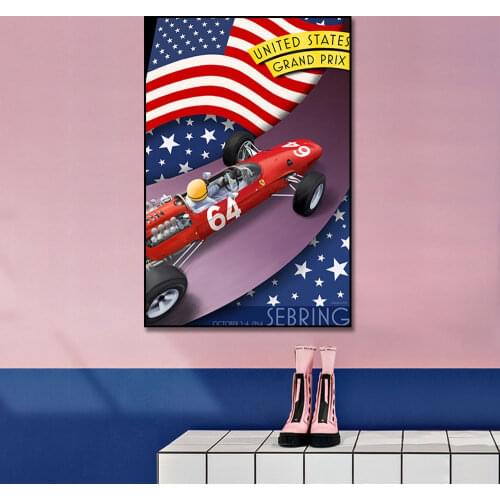 US 64 Grand Prix Racing Car Poster On Canvas Print Nordic Poster Wall Art Picture For Living Noom Home Decoration Frameless