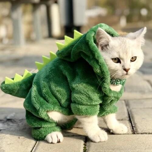 Pet Cat Clothes Lovely Dinosaur Costumes Coat Winter Warm Fleece Cat Clothing for Small Cats Kitten Hoodie Puppy Dog Clothes