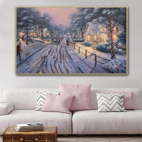 No Frame Christmas Snow Night Poster Picture Canvas Painting Modern Wall Art Pictures Painting For Home Decor