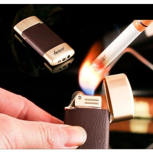 Creative Metal Grinding Wheel Open Flame Gas Lighter Open The Lid Exquisite Light And Easy To Carry Smoking Accessories