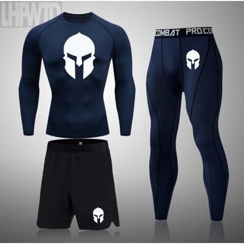 Sparta Men MMA Compression Tights Base Layer Running Fitness Basketball Leggings Gym T-Shirt Clothes Suit Mens Sportswear