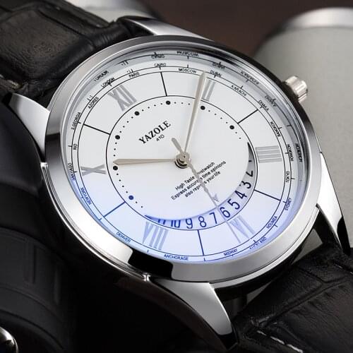 YAZOLE Men Quartz Watch Casual Smile Auto Date Man Business Watch Soft Leather Strap Male Watch Chronograph Relogio For Men