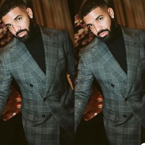 Classic Check Mens Tuxedos Slim Fit Double Breasted Men Business Pants Suit Tailored Prom Party Wedding Suits (Jacket+Pants)