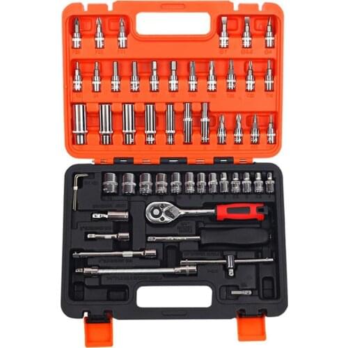 53pcs 1/4 inch set Car Motorcycle Repair Tool Ratchet Wrench Set Drive Socket Spanner Kit Batch Head Screwdriver Socket Set