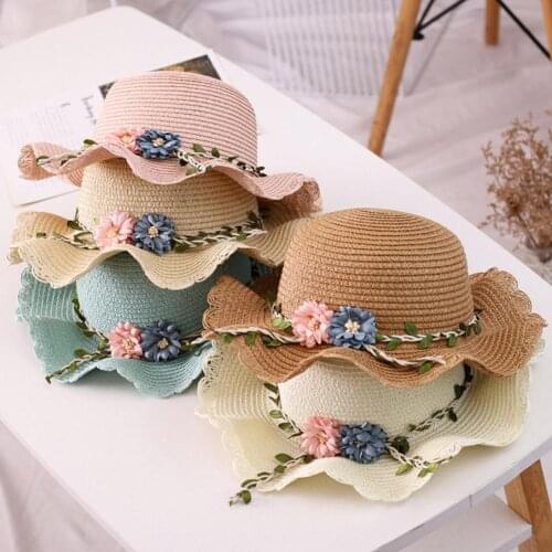 New Summer Child Straw Hat 2-6 Years Baby Girls Cap Matching Bag Korean Sun Protection Shade Flower Pot Hat Beach Hat