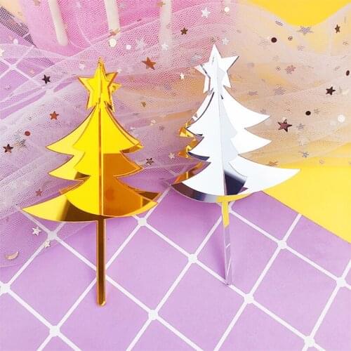 New Christmas Tree Three-dimensional Acrylic Cake Topper Golden Golden Pine Tree New Year Cake Topper Christmas Party Cake Decor