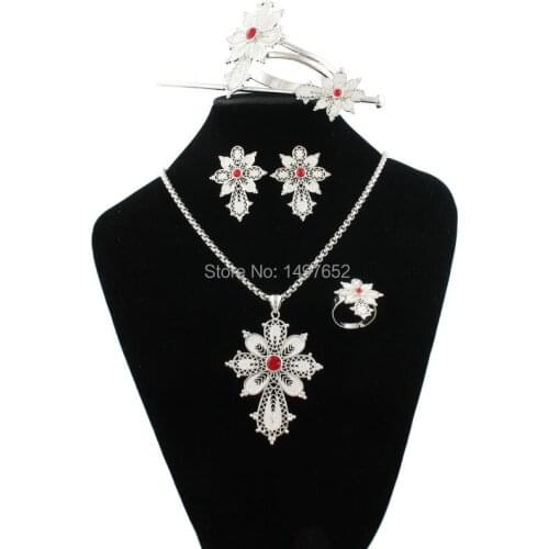 Newest Ethiopian Cross Necklace/Pendant/Bangle/Earring/Ring/Hairpin Sets Habesha Jewelry For African Women Christmas Gift