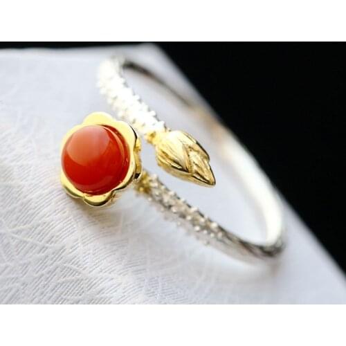 2019 new fashion jewelry s925silver inlaid natural natural stone silver restoring ancient ways lotus s925 sterling silver ri