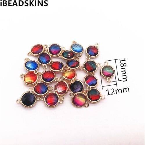 New arrival! 18x12mm 50pcs/lot Copper with Glass Double color effect Round flat-shape connection for Jewelry handmade DIY
