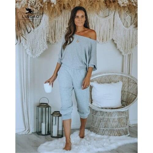 New Cotton Womens 2021 Pajamas Set Clothes Home Suit Trousers Sleepwear Long Sleeve Casual Solid Sport Homewear Female Nightgown