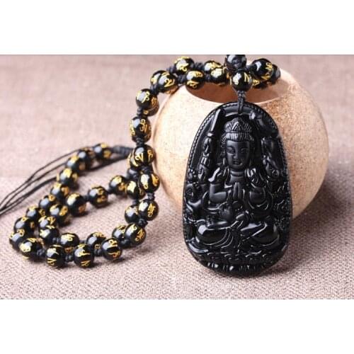 Men and women with natural Obsidian Pendant Necklace twelve zodiac natal Buddha Tathagata void Tibet