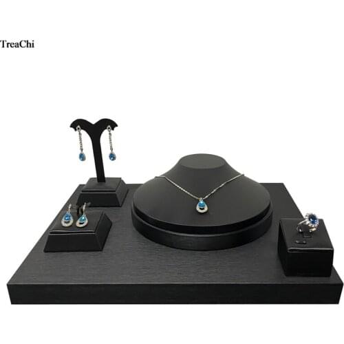 PU Leather Ring Stand Necklace Mannequin Bust Holder Black Earring Counter Showcase Rack Ring Pendant Earring Storage Stand Kit