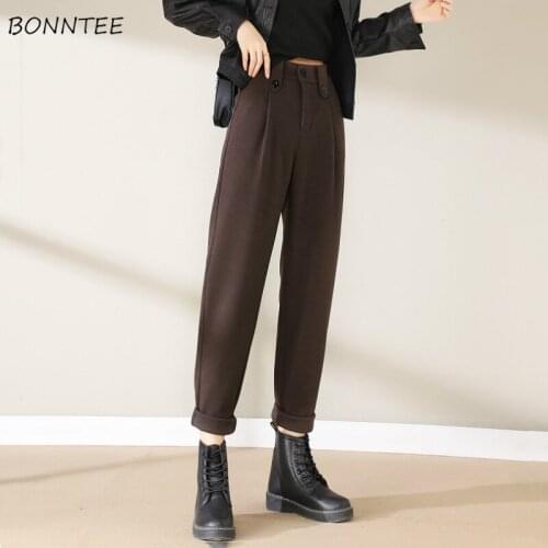 Casual Pants Women Button All-match High Waist Baggy Teens Popular Stylish Ankle-Length Trousers Autumn Harem Pant Korean Style