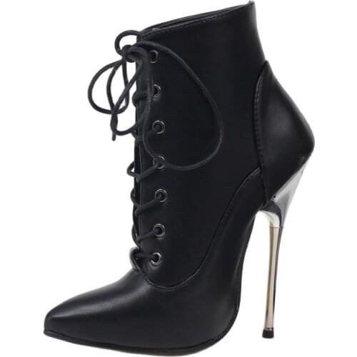 Sexy Ankle Boots For Women 14CM Extreme High Heel Cross-tied Pointed toe Fetish Shoes Unisex